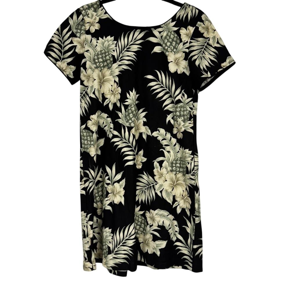 Vintage Hawaiian Reserve Collection Black Green Leaf Print Mini Dress M Shift